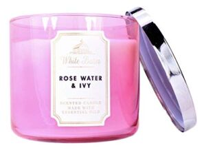 White Barn Bath and Body Works Rose Water & Ivy Scented 3 Wick Candle 14.5 Ounce