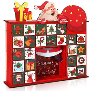 Yerliker 2022 Christmas Advent Calendar with Drawers 24 Day Christmas Countdown Advent Calendar Wooden Fireplace Cute Christmas Decoration Fill Small Gifts for Kids,13 Inches Tall