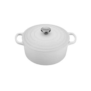 Le Creuset 9 Qt. Signature Round French Oven w/Additional Engraved Personalized Stainless Steel Knob – White