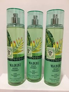 Bath and Body Works Waikiki Beach Coconut Value Pack – Lot of 3 Fine Fragrance Mist – Full size