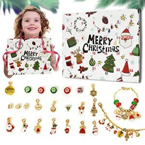 Advent Calendar 2022, 2022 Christmas Advent Calendar Bracelets for Girls, DIY Charm Bracelet Making Kit with 22 Charm Beads 2 Bracelets Surprise Gift for Kids Teens Women Girls (Gold)