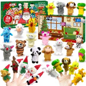 AMENON Christmas Advent Calendar 2022 Plush Finger Puppets Toys for Kids, 24 Days Christmas Countdown 19 Animals + 5 Xmas Figures Christmas Stocking Stuffers Party Favors Gifts for Girls Boys Toddlers