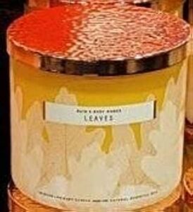 Bath and Body Works White Barn Leaves 3 Wick Candle 14.5 Ounce Golden Autumn Label