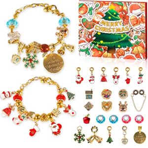 Advent Calendar 2022 Girls, 24 Days Christmas Countdown Calendar with 24 DIY Beads Charms Jewelry Bracelet Set Gift, Advent Calendars for Kids Girls Teens, 22 Charms Beads, 2 Bracelets