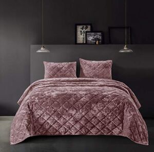 SHALALA Velvet Comforter,Queen Bedding Quilt Sets,Lightweight Quilted Comforters,Reversible Luxury Diamond Bedspread Coverlet with Soft Brushed Microfiber Back for All Season(Full/Queen,Mauve)
