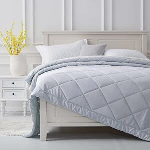 SunStyle Home Quilt Queen Gray Lightweight Comforter Reversible Bedspread for All Season Soft Cozy Quilted Blanket Down Alternative Bedding (90”x90” Light Grey)