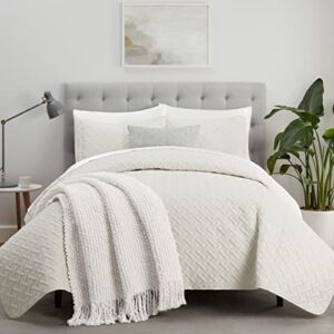 Serta ComfortSure Soft Lightweight 3 Piece Summer Bedding Comforter Bedspread Coverlet Quilt Set with Pillowcase, Ivory, Full/Queen