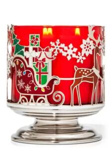 Bath & Body Works Candle Holder Compatible and White Barn 3-Wick Candles – 2021 Winter & Christmas – Select Your Favorite! (Candle NOT Included) – Santa’s Sleigh Pedestal
