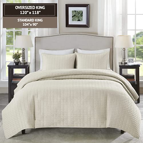 Comfort Spaces Kienna Oversized Quilt Set-Luxury Double Sided Stitching Design Summer Blanket, Lightweight, Soft, All Season Bedding Layer, Matching Sham, Ivory, Bedspread King(120″x118″) 3 Piece | The Storepaperoomates Retail Market - Fast Affordable Shopping