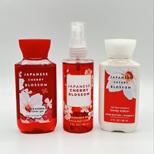 Bath & Body Works Japanese Cherry Blossom Travel Size 3-Piece Bundle 8oz Body Cream, 10oz Shower Gel and 8oz Fine Fragrance Mist