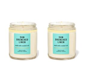 Bath and Body Works Sun-Drenched Linen Single Wick Candle (2 Pack) – 7 oz / 198 g Each