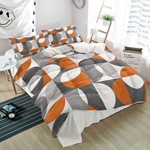3 Pieces Twin Bedding Comforter Sets,Nordic Middle Ages Geometric Art Ultra Soft Bed Set with 2 Decorative Pillow Shams for Bedroom Grey Orange Semicircle Block,Microfiber Quilt Covers for All Season