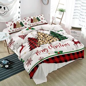 3 Pieces Twin Bedding Comforter Sets,Christmas Tree Snowflake Reindeer Ultra Soft Bed Set with 2 Decorative Pillow Shams for Bedroom Buffalo Checker Leopard,Microfiber Quilt Covers for All Season