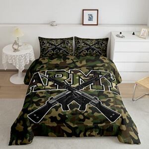 Feelyou Green Brown Camouflage Bedding Set Camo Camping Hunting Comforter Military Style Comforter Set Duvet Set Ultra Soft Hunter Room Decor Twin Size Quilt Set