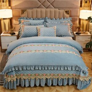 DOUBA Bule Down Quilt Cover Quilted Thick Bedspread Pillowcase Bedding Set Large King Size Bed 4-Piece Velvet Soft Warm (Color : D, Size : 200 * 230cm)