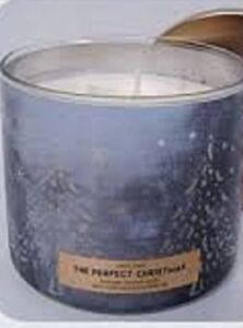 Bath and Body Works White Barn the Perfect Christmas Luminary Candle 14.5 Ounce 3 Wick from Christmas 2021 Grey with Trees That Luminate When Lit