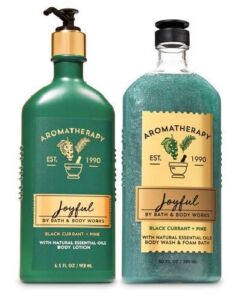 BATH AND BODY WORKS Aromatherapy – JOYFUL – BLACK CURRANT AND PINE Gift Set Body Wash & Foam Bath and Body Lotion – Full Size