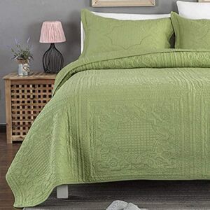 GIUIN Set Bedspread Quilted Double King Size Pure Color Cotton 3 Piece Sets Bed Cover Cotton Quilt Lightweight Bedding Decorative Sheets 2 Pillowcases,Green-230X250cm