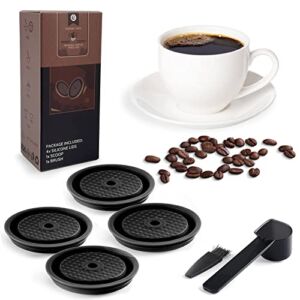 Reusable Coffee Capsule Lid for Original Vertuoline & Vertuo CapsulesPods, Food Grade Silicone Cap for Refillable Nespresso Vertuo Capsule with Scoop and Brush , 4 PCS (Black)