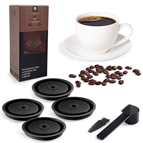Reusable Coffee Capsule Lid for Original Vertuoline & Vertuo CapsulesPods, Food Grade Silicone Cap for Refillable Nespresso Vertuo Capsule with Scoop and Brush , 4 PCS (Black) | The Storepaperoomates Retail Market - Fast Affordable Shopping