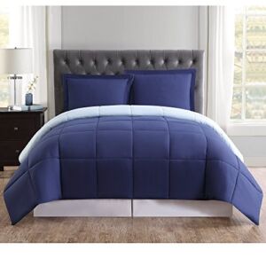 Truly Soft Everyday Reversible Comforter and Shams Mini Set Navy and Light Blue Twin XL