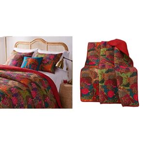 Greenland Home Jewel Quilt Set, King/California King (5 Piece), Red & Jewel Quilted Throw, Multi