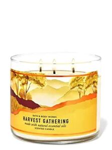 Bath & Body Works, White Barn 3-Wick Candle w/Essential Oils – 14.5 oz – 2021 Autumn! (Harvest Gathering)