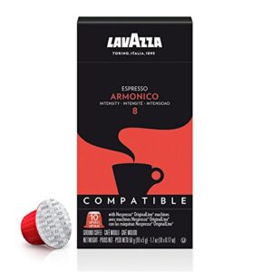 Lavazza Armonico Dark Roast Coffee Capsules Compatible with Nespresso Original Machines, Blended and roasted in Italy, Dark roast with full bodied Flavor and Notes (10 pack)