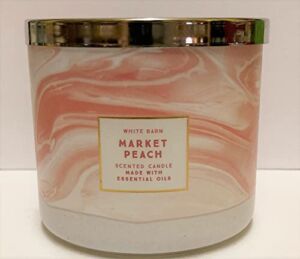 Bath and Body Works White Barn Market Peach 3 Wick Candle Swirl Label