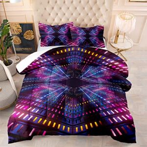 Luxury Colorful 3D Comforter Set Soft Microfiber Abstract Psychedelic Bedding Set Mystic Quilt Set with 2 Pillowcase (Full,E)
