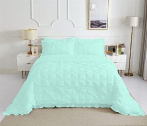 Aqua Pinch Pleated Comforter Set with Ruffle Corners 3 Pcs Set California King ( 98 x 116 ) Inches 100% Cotton 400 TC- 1 Comforter with 2 pc Pillow Shams