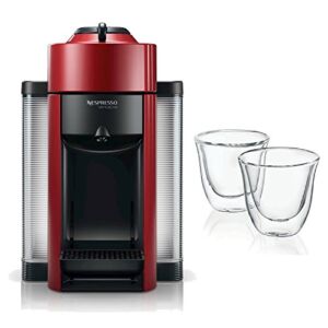 Nespresso Red Vertuoline Evolu GCC1 Espresso Maker/Coffee Maker and 2 Glasses Bundle – Includes Machine and 2 Espresso Glasses