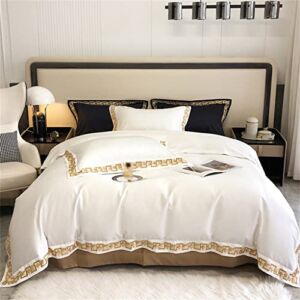 n/a Bedding 1000TC Egyptian Cotton Gold Embroidered Bedding Set King Size Comforter Set Sheet Pillow Shams (Color : A, Size : 220 * 240cm)