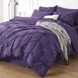 YASH BEDDING Purple Warm Pinch Pleat Comforter Set with Pillow 3 Pieces Set Emperor King ( 108 x 116 ) Inches 500 Tc 100% Egyptian Cotton- All Seasons Comforter with 2 Pillow Set for Bed