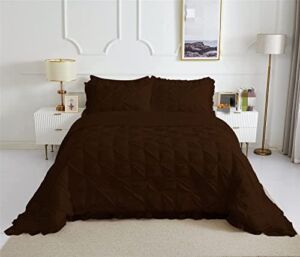 YASH BEDDING Chocolate Ruffle Edge Corners Pinch Pleated Comforter Set 3 Pieces California King ( 98 x 116 ) Inches 100% Cotton 400 Tc 1 Comforter with 2 Pillow Shams