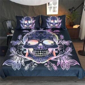 Gothic Skull Leaf Pattern Comforter Personalized Bedding Set, Quilt Sets Bedroom Decor US Twin Full Queen King California King Size 3 pcs / 4 pcs (1 Quilt + 2 Pillowcases) HTT1301