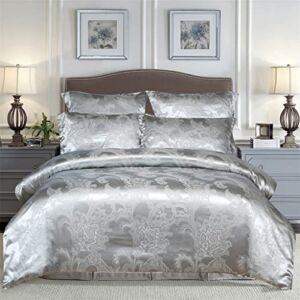Floral Jacquard Satin Comforter Set Satin Silk Blanket All Season Bed Comforter Set Bedspread Luxury Quilt Bedding Set Silver Grey Queen