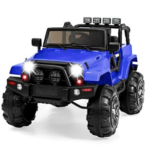 Best Choice Products Kids 12V Ride On Truck, Battery Powered Toy Car w/ Spring Suspension, Remote Control, 3 Speeds, LED Lights, Bluetooth – Blue