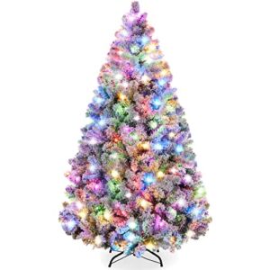 Best Choice Products 6ft Pre-Lit Christmas Tree Artificial Snow Flocked Pine Tree for Home, Office, Party Decoration w/ 250 Warm-White & Multicolored Lights, 9 Light Sequences, Metal Base & Hinges