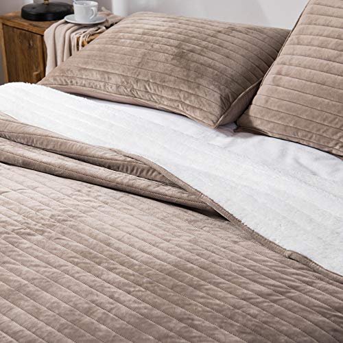 KASENTEX Plush Poly Velvet Lavish Design Quilt Set with Reversible Fleece Micromink Sherpa – Luxurious Bedding Soft & Warm Comforter Machine Washable Comforter (Taupe Brown, King + 2 Shams) | The Storepaperoomates Retail Market - Fast Affordable Shopping