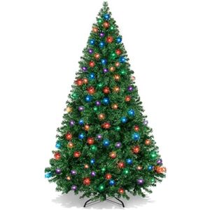 Best Choice Products 6ft Pre-Lit Christmas Tree Premium Hinged Artificial Pine Lighted Holiday Tree for Home, Office w/ 1,000 Branch Tips, 250 Multicolored LED Lights, Metal Hinges, Foldable Base