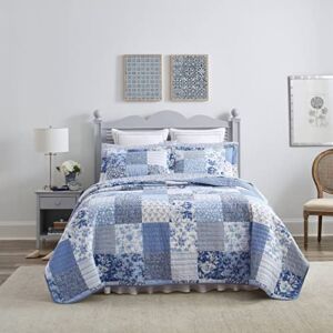 Laura Ashley Home – King Quilt Set, Reversible Cotton Bedding with Matching Shams, Pre-Washed Home Decor for Added Softness (Paisley Patchwork Blue, King)