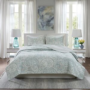 Comfort Spaces Quilt Set-Trendy Paisley Summer Cover, Cozy Coverlet Lightweight All Season Bedding Layer for Winter, Matching Shams, King/Cal King , Kashmir Paisley Blue