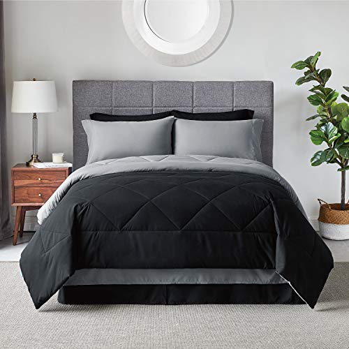 Bedsure Black Bed Set King – 8 Pieces Reversible Black Comforter Set King, Black Bedding Set King with Comforters, Sheets, Pillowcases & Shams, King Size Black Quilt Set | The Storepaperoomates Retail Market - Fast Affordable Shopping