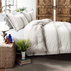 Lush Decor, Gray Comforter Farmhouse Stripe 3 Piece Reversible Bedding Set, King