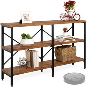 Best Choice Products 55in Rustic 3-Tier Console Sofa Table, Industrial Foyer Table for Living Room, Entry Way, Hallway w/EVA Non-Scratch Feet, Steel Frame – Brown
