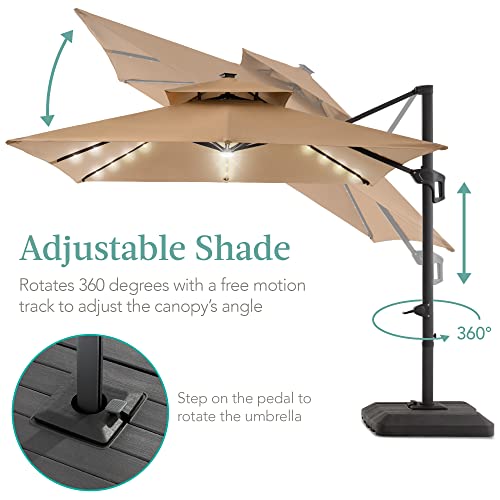 Best Choice Products 10x10ft 2-Tier Square Cantilever Patio Umbrella with Solar LED Lights, Offset Hanging Outdoor Sun Shade for Backyard w/Included Fillable Base, 360 Rotation – Tan | The Storepaperoomates Retail Market - Fast Affordable Shopping
