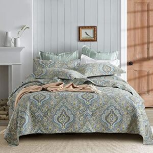 Autumn Dream Cotton Bedspread Quilt Sets, 3 Pieces Reversible Comforter Coverlet Sets,Classical Damask Paisley,Queen Size