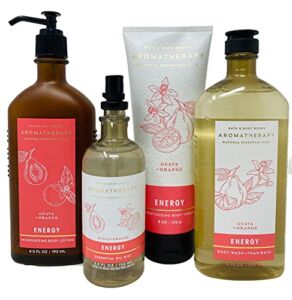 White Barn BBW Bath and Body Works Aromatherapy ENERGY Guava + Orange Deluxe Gift Set – Body Cream – Body Lotion – Body Wash and Essential Oil Mist – Full Size