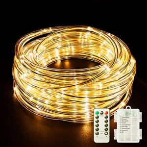 Fitybow LED Rope Lights Battery Operated String Lights 40Ft 120 LEDs 8 Modes Hanging Fairy Lights Dimmable/Timer with Remote for Camping Party Halloween Christmas Decoration (Warm White)